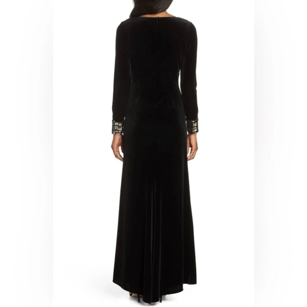 Vince Camuto Velvet Sequin Cuff Long Sleeve Gown